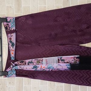 New Desigual Women's Eggplant Color Jacquard Viscose Summer Trousers (Sz 4)